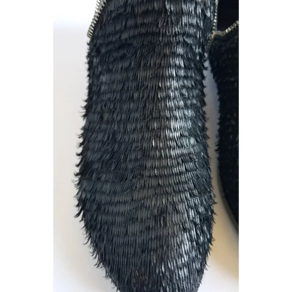 BAKERS ELITE Black Settle Frayed Leather Ankle Booties 39 8.5 Heeled Zipper Trim - Picture 5 of 12